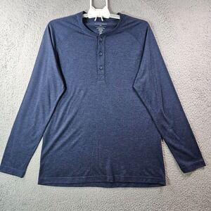 Mizzen + Main Henley Shirt Men Large‎ Long Sleeve Blue
